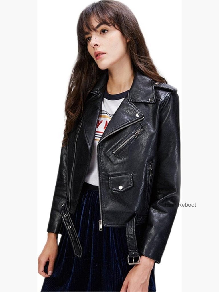 Faux Leather Motorcycle Jacket Pu Slim Short Biker Coat